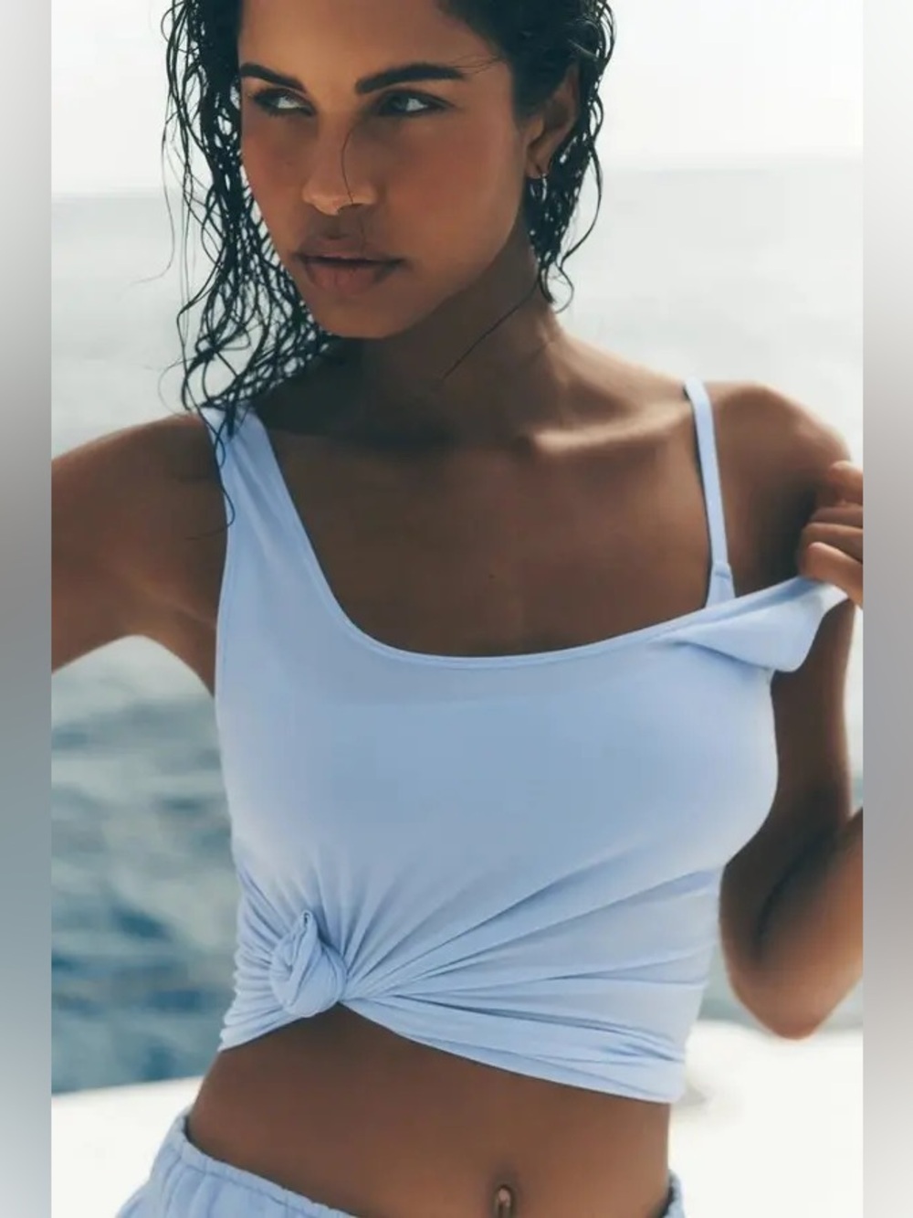 ALO Yoga Sheer Glow Tank in Seashell Blue